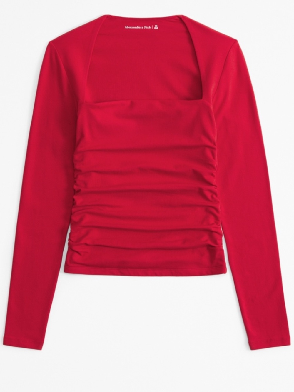 Abercrombie & Fitch Red Long Sleeve Square Neck Top with Side Ruching